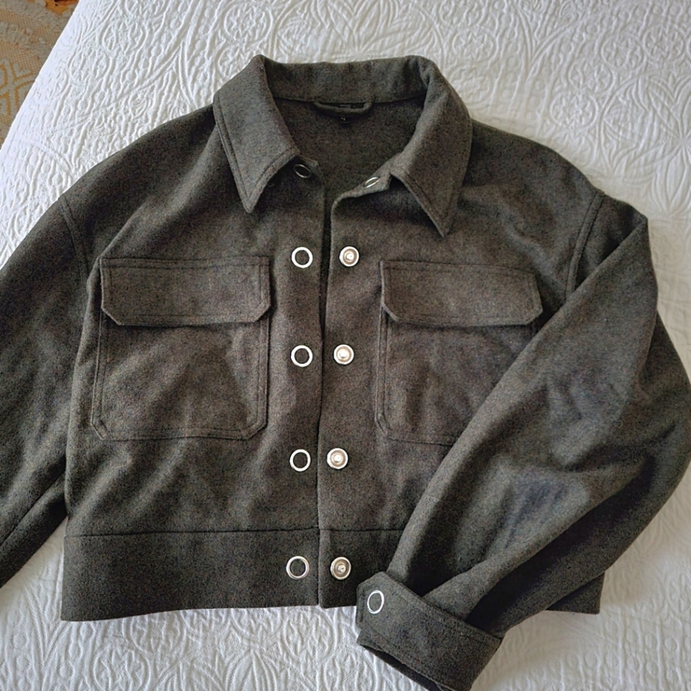 & other stories grey wool jacket with silver buttons size 10
